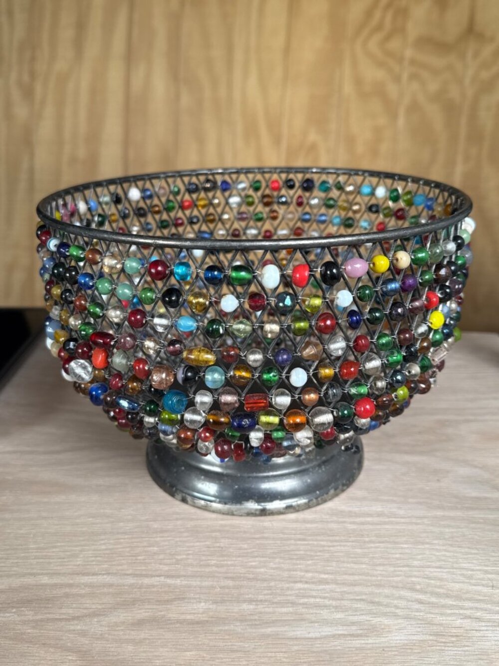 Vintage Bombay Colorful Beaded Metal Bowl Bohemian Home Decor Table Dish - Picture 3 of 10
